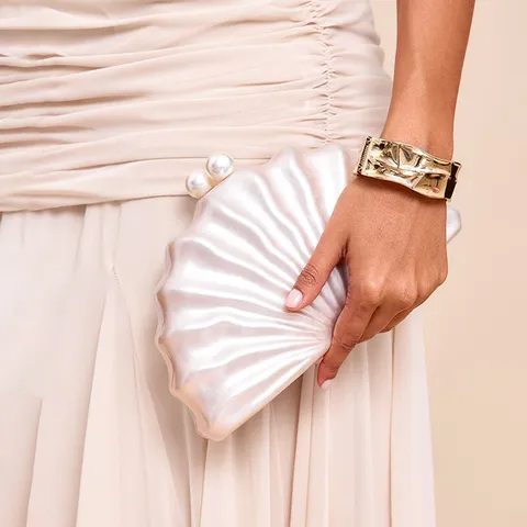 Acrylic Shell Evening Bag With Artificial Pearl Lock And Chain Crossbody Purse Fashion Party Clutch Bag For Women