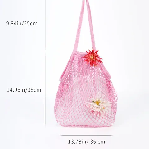 Women Summer Large Capacity Knit Tote Bag Casual Hollow Out Woven Beach Bag Ladies Crochet Single Shoulder Bag