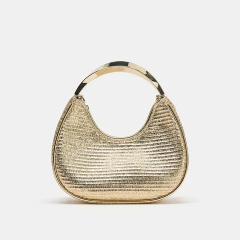 Women PU Leather Shoulder Bag Vintage Crescent Top Handle Bag Fashion Casual Handbag Metallic Layer Effect
