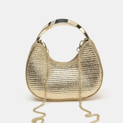 Women PU Leather Shoulder Bag Vintage Crescent Top Handle Bag Fashion Casual Handbag Metallic Layer Effect