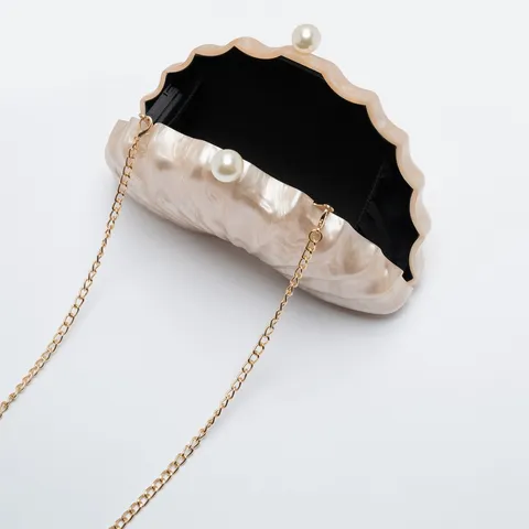Acrylic Shell Evening Bag With Artificial Pearl Lock And Chain Crossbody Purse Fashion Party Clutch Bag For Women