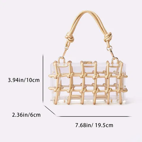 Transparent Acrylic Woven Hollow Rhinestone Lock Single Shoulder Underarm Bag Fashion Retro Evening Handbag For Women