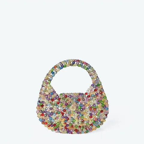Handmade Beaded Mini Handbag Woven Crystal Evening Bag Sparkling Cute Beaded Purse For Women Daily Party