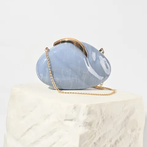 Elegant Acrylic Evening Bag For Women Leaf Lock Marble Pattern Clutch Purse With Metal Chain Crossbody Handbag