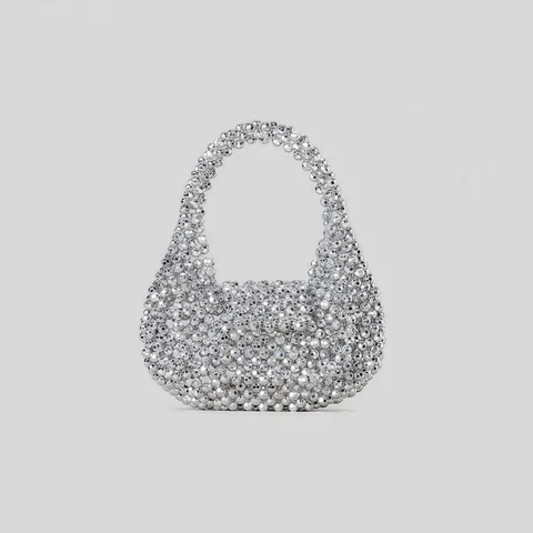 Handmade Beaded Mini Handbag Woven Crystal Evening Bag Sparkling Cute Beaded Purse For Women Daily Party