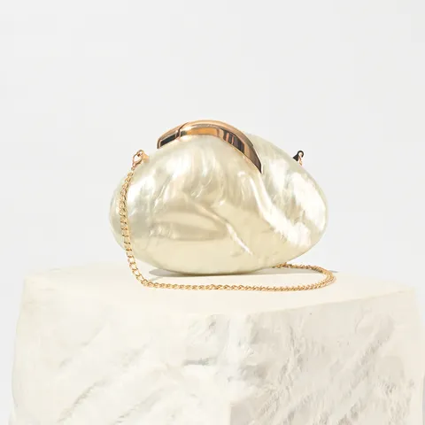 Elegant Acrylic Evening Bag For Women Leaf Lock Marble Pattern Clutch Purse With Metal Chain Crossbody Handbag