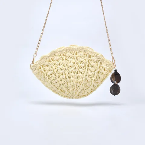 Women Straw Woven Crossbody Bag Fashion Shell Shape Hollow Beach Handbag Summer Seaside Vacation Shoulder Bag