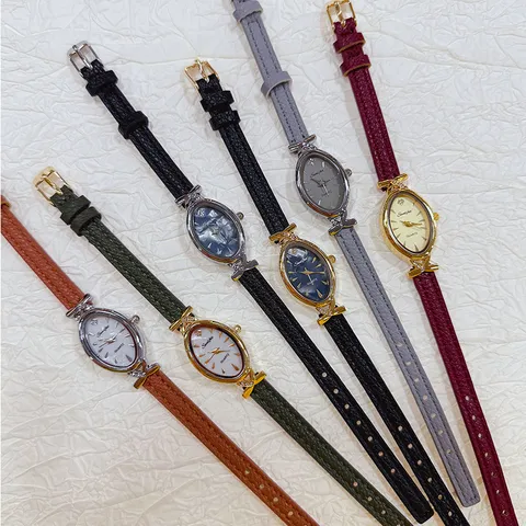 Vintage Oval Dial Quartz Watch For Women Minimalist Alloy Faux Leather Strap Small Delicate Dress Wristwatch Elegant Decorative Female Timepiece Gift