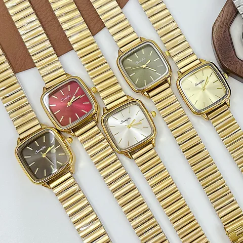 Retro Square Dial Analog Quartz Wrist Watch For Women Alloy Case Stainless Steel Bamboo Joint Mesh Band Elegant Fashion Wristwatch Minimalist Dress Watch