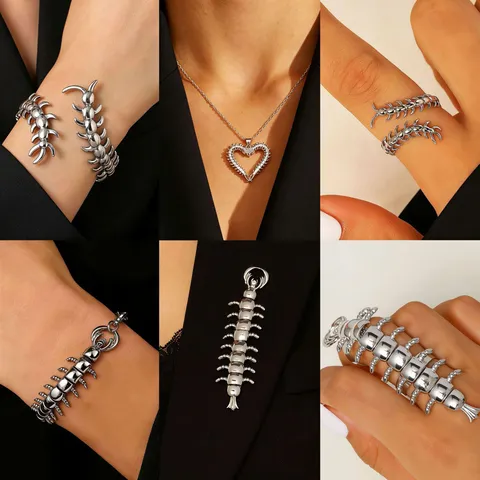 Vintage Punk Centipede Stud Earrings Bracelet For Women Men Retro Copper Animal Insect Jewelry With Stainless Steel Earring Post Gold Silver Plated Gothic Style Accessories