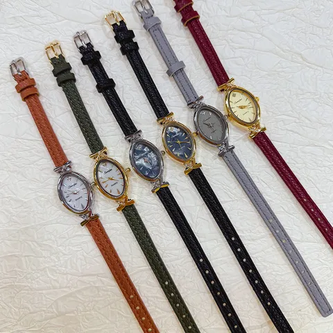 Vintage Oval Dial Quartz Watch For Women Minimalist Alloy Faux Leather Strap Small Delicate Dress Wristwatch Elegant Decorative Female Timepiece Gift
