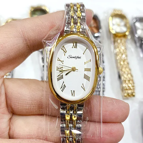 Montre Femme Mode Ovale Analogique Quartz Alliage Acier Bracelet Chiffres Romains Montre-Bracelet Décontractée Bureau Dames Luxe Horloge