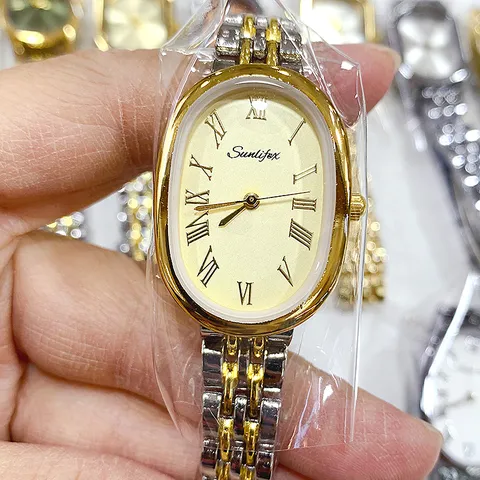 Montre Femme Mode Ovale Analogique Quartz Alliage Acier Bracelet Chiffres Romains Montre-Bracelet Décontractée Bureau Dames Luxe Horloge