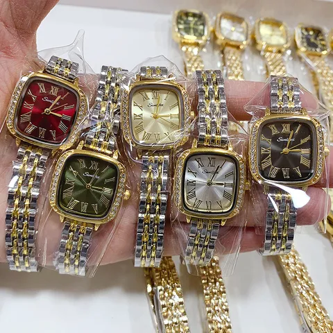 Vintage Vierkant Dames Kwartshorloge Bilaterale Drukknoop Buckle Dagelijks Leven Waterdicht Legering Metaal Stalen Band Romeinse Cijfers Strass Luxe Elegant Polshorloge
