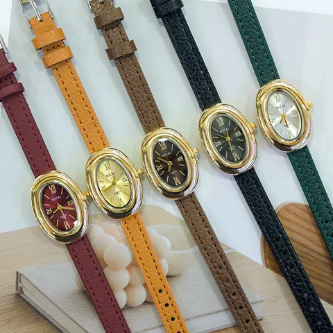 Elegant Oval Case Quartz Watch For Women Vintage Alloy Leather Strap Wristwatch With Roman Numerals Delicate Temperament Ladies Gift Watch