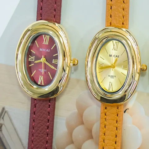 Elegant Oval Case Quartz Watch For Women Vintage Alloy Leather Strap Wristwatch With Roman Numerals Delicate Temperament Ladies Gift Watch