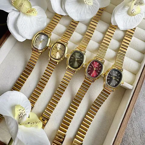 Élégante Montre Quartz Femme Boîtier Ovale Alliage Acier Inoxydable Bracelet Bambou Mode Luxe Pratique Aiguilles Montre Bracelet