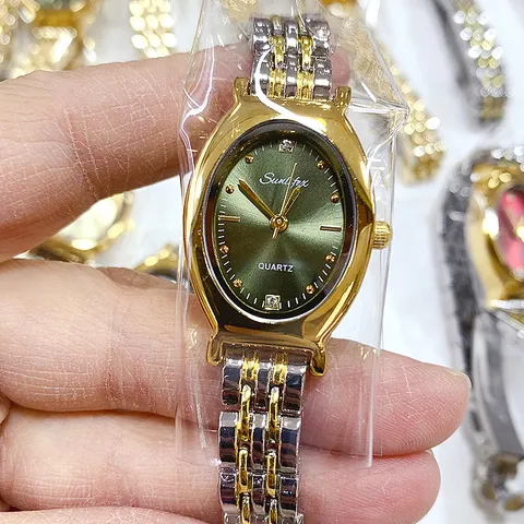 SUNLIFEX Γυναικείο Vintage Οβάλ Ρολόι Χαλαζία Χρυσό Ασημί Δίχρωμο Μεταλλικό Μπρασελέ Στρας Καντράν Κομψό Ρολόι Χειρός