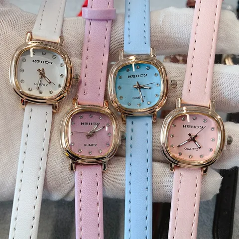 Vintage Minimalist Square Quartz Watch Elegant Alloy Case Rhinestone Index Accent Soft Faux Leather Strap Fashion Wristwatch For School Commute Women Student
