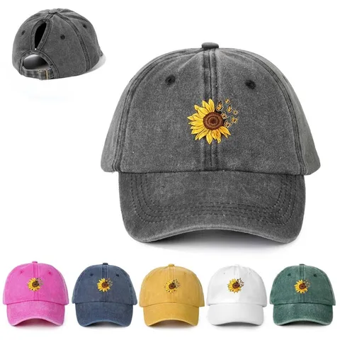 Casual Polyester Bedrukt Honkbalpet Zonnebloem Vlinder Paardenstaart Muts Verstelbaar Gebogen Rand Outdoor Schaduw Sportpet