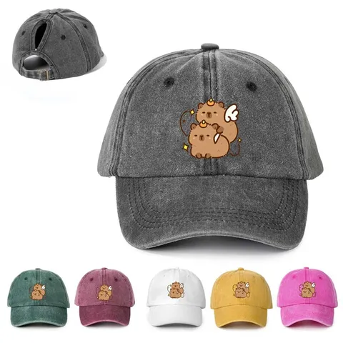Unisex Pferdeschwanz Baseballkappe Cartoon Capybara Digital Bedruckt Einstellbar Atmungsaktiv Sonnenschutz Outdoor Schattierung Hut Reisen Lässig Sport Gebogene Krempe Runde Krone Kappe