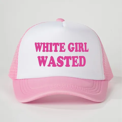 Gorra de Béisbol de Malla de Poliéster Impresión de Letras White Girl Wasted Ajustable Gorra Trucker Protección Solar Al Aire Libre