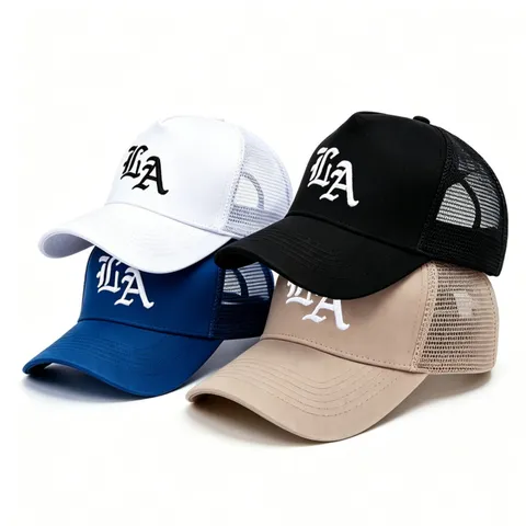 Bestickt LA Fünf Panel Mesh Baseballkappe Outdoor Einstellbar Trucker Hut Für Herren Damen Atmungsaktiv Sport Sonnenschutz Kappe