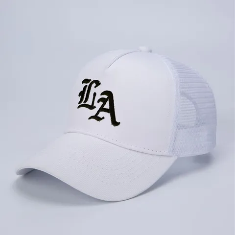 Bestickt LA Fünf Panel Mesh Baseballkappe Outdoor Einstellbar Trucker Hut Für Herren Damen Atmungsaktiv Sport Sonnenschutz Kappe