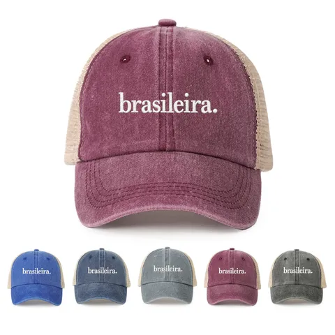 Unisex Washed Distressed Trucker Hat Embroidered Letter Mesh Baseball Cap Adjustable Outdoor Breathable Sun Protection Sun Hat Casual Sport Golf Cap