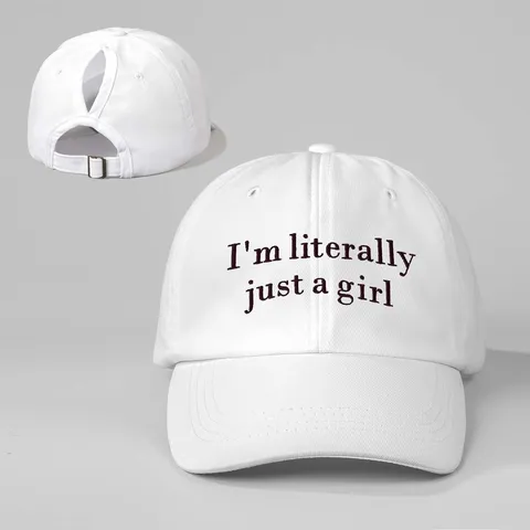 Casquette de Baseball en Polyester pour Queue de Cheval Avec Lettres Brodées Im Literally Just A Girl Visière Courbée Réglable