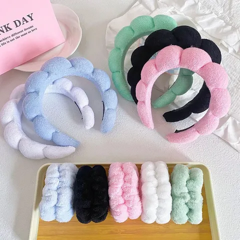Conjunto de Diadema de Nube Suave y Muñequeras para Lavar la Cara Banda de Pelo de Peluche Lindo Accesorios de Cabello