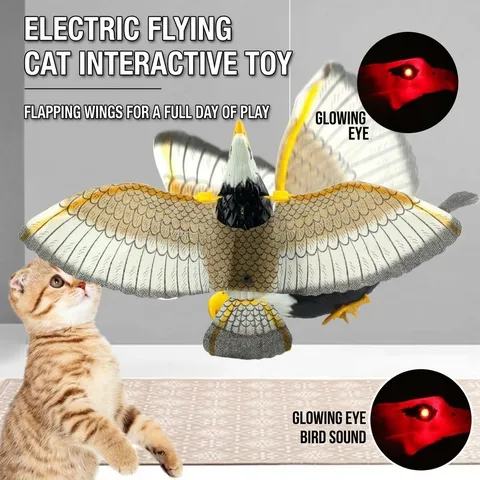 Elektrisches Fliegendes Adler Katzenspielzeug Hängender Vogel Interaktives Haustierspielzeug Für Innenkatzen Auto Motion Übungsvogelruf Lichtspielzeug