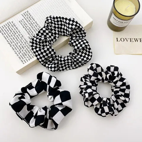 Elastico per Capelli a Quadri Bianco e Nero in Tessuto Accessori per Capelli Elastici per Donna Styling Quotidiano