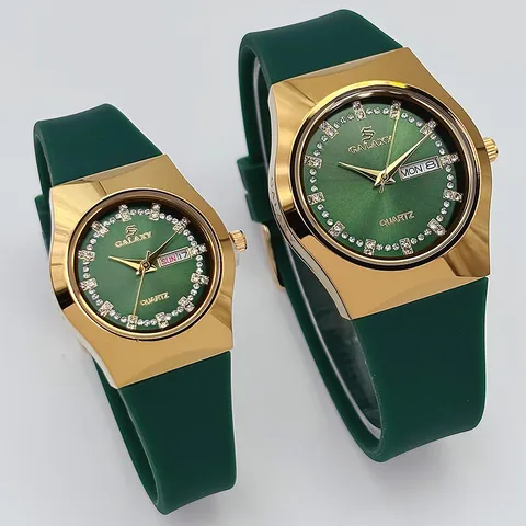 Montre à Quartz de Luxe en Alliage Vintage Bracelet en Silicone Avec Cadran en Strass Double Calendrier pour Couple