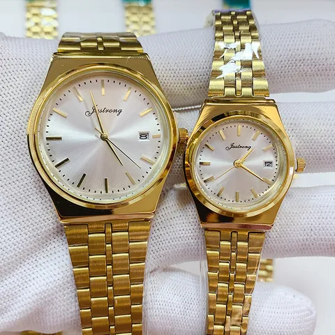 Fashion Business Couples Quartz Watch Minimalist Round Alloy Case Metallic Steel Band Calendar Pointer Relogio Masculino Feminino
