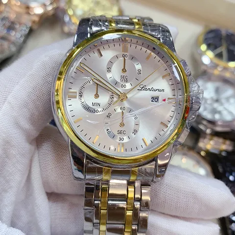 Men's Quartz Watch Stainless Steel Business Casual Wristwatch Waterproof Three-Eye Six-Hand Calendar Male Clock