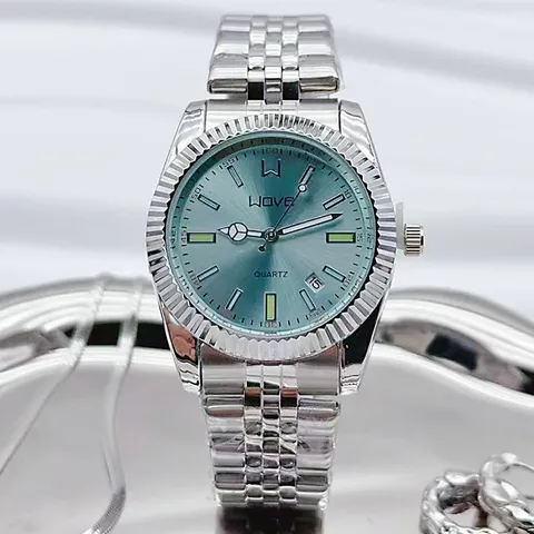 Orologio al Quarzo da Donna con Cinturino in Acciaio Inossidabile in Lega di Moda Orologio da Polso Classico con Quadrante Soleil Rotondo Lunetta Zigrinata Indicatore della Data