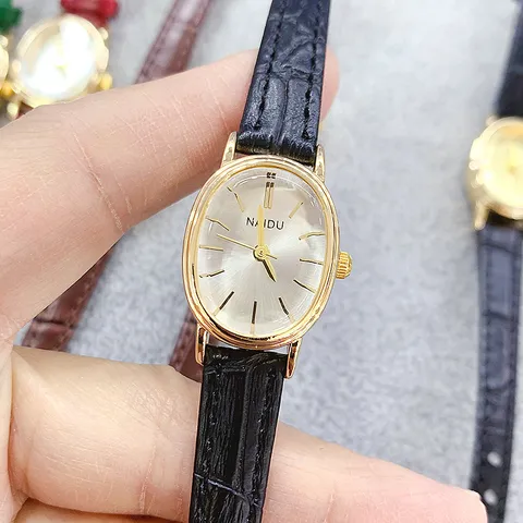 Montre à Quartz Ovale en Alliage pour Femmes Rétro Minimaliste Similicuir Gaufré Crocodile Bracelet Montre Bracelet Femme Décoration
