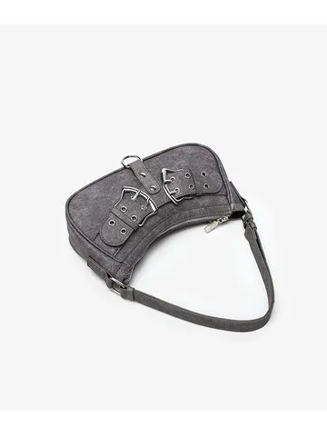 Vintage Motorcycle PU Leather Underarm Bag For Women Retro Dark Gray Solid Color Shoulder Bag Daily Casual Chic Handbag