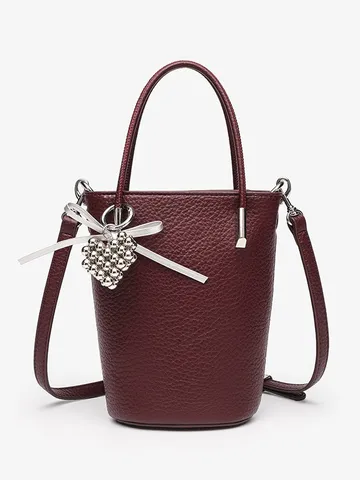 Women's Mini PU Leather Bucket Bag Fashion Casual Crossbody Shoulder Bag Cute Phone Bag Daily Chic Handbag