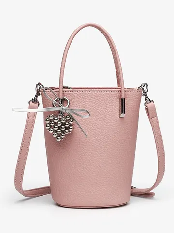 Women's Mini PU Leather Bucket Bag Fashion Casual Crossbody Shoulder Bag Cute Phone Bag Daily Chic Handbag