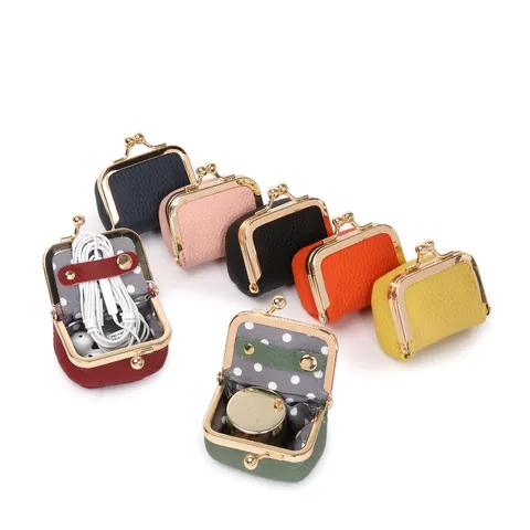 Mini PU Leather Kiss Lock Coin Purse Vintage Small Change Pouch Portable Lipstick Key Storage Bag Women Wallet