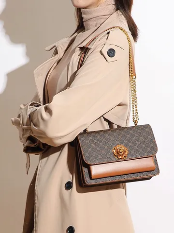 Retro Printed Women Shoulder Crossbody Bag Fashion Luxury Chain PVC Leather Bag Camellia Lock Underarm Handbag