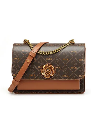Retro Printed Women Shoulder Crossbody Bag Fashion Luxury Chain PVC Leather Bag Camellia Lock Underarm Handbag