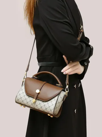 Women Retro PU Leather Handbag Vintage Printed Crossbody Bag Fashion Top Handle Shoulder Bag Casual Daily