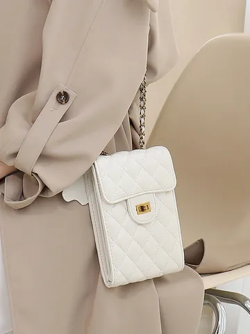 PU Leather Quilted Chain Phone Bag Women Mini Crossbody Shoulder Bag Vintage Small Flap Bag