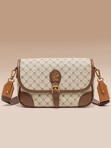Women Retro Monogram Pattern Shoulder Bag PU Leather Patchwork Underarm Bag Vintage Crossbody Bag Fashion Handbag