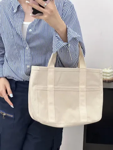 Korean Fashion Large Capacity Canvas Tote Bag Multi Pocket Casual Women Shoulder Mummy Handbag Simple Daily Bag