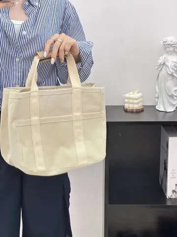 Korean Fashion Large Capacity Canvas Tote Bag Multi Pocket Casual Women Shoulder Mummy Handbag Simple Daily Bag