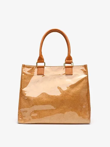 Women Vintage Waterproof Kraft Paper Tote Bag Casual Large Capacity Shoulder Shopping Bag Retro Handbag